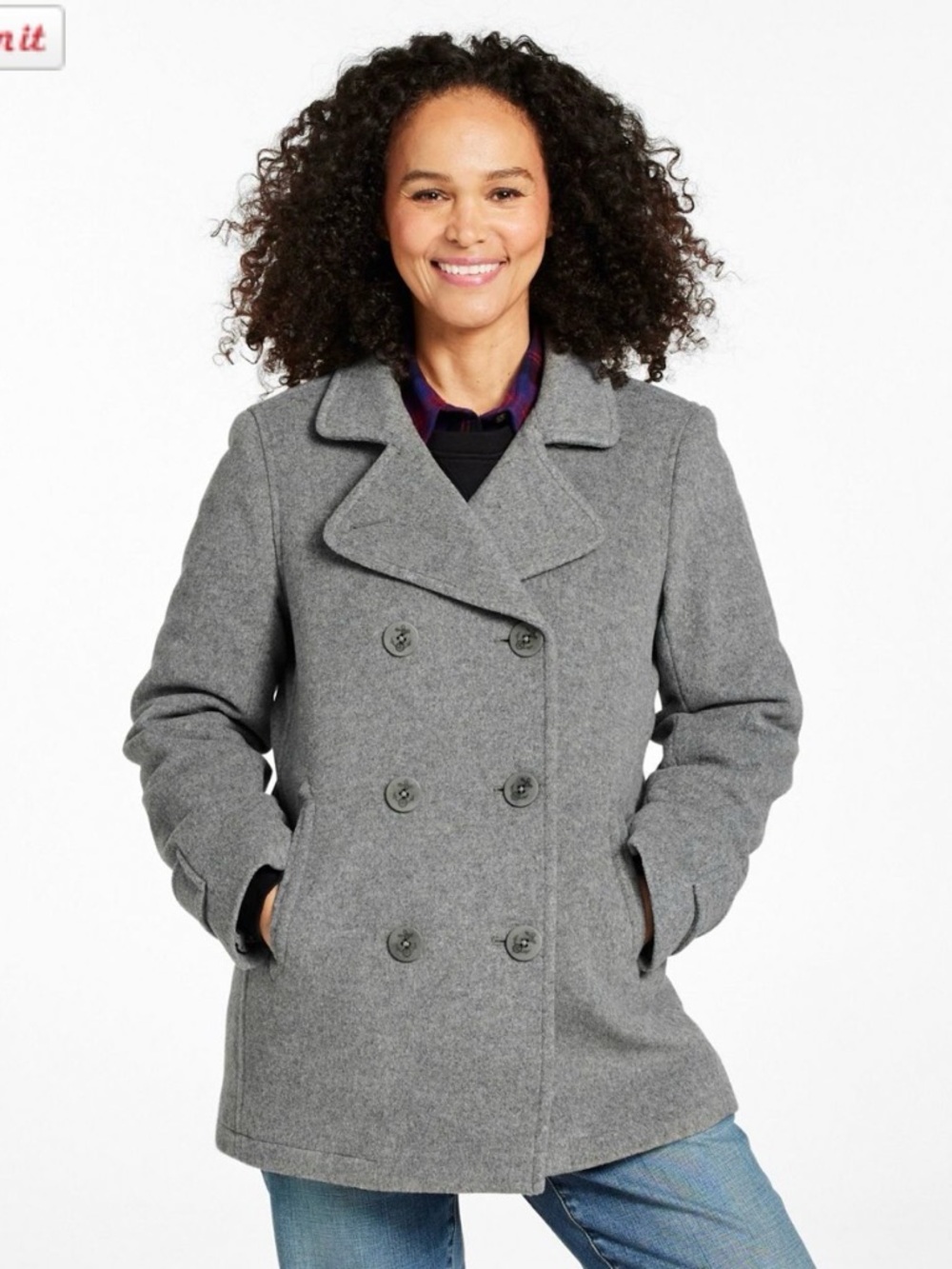 L. L. BEAN Bellandi Gray Peacoat Women Double Breasted Italian Wool Size 12P